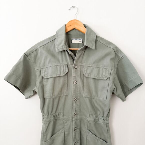 Free People We The Free Marci Jumpsuit Coveralls Army Green XS Denim Utility - Picture 4 of 11